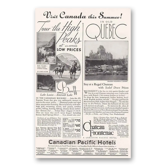 1934 Canadian Pacific Hotels Banff Regal Chateau Vintage Magazine Print Ad