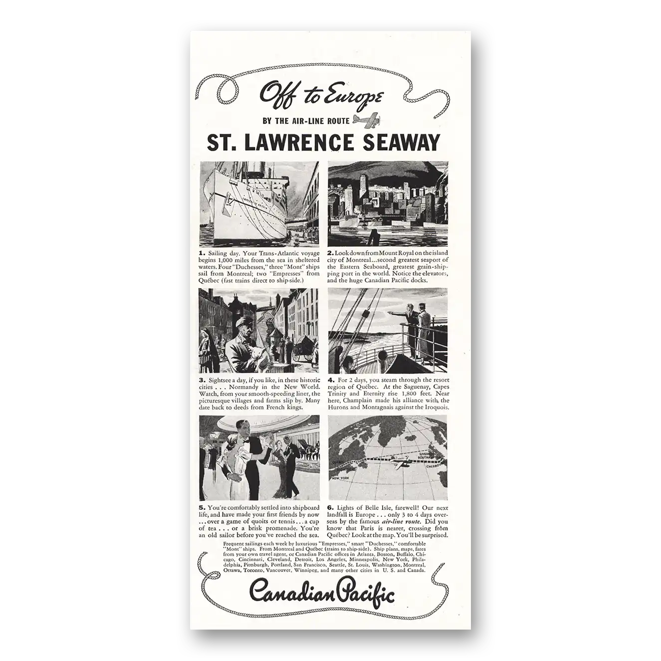 1934 Canadian Pacific St Lawrence Seaway Vintage Magazine Print Ad