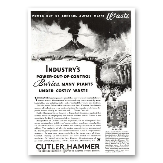 1934 Cutler Hammer Power Out of Control Buries Many Plants Vintage Magazine Print Ad