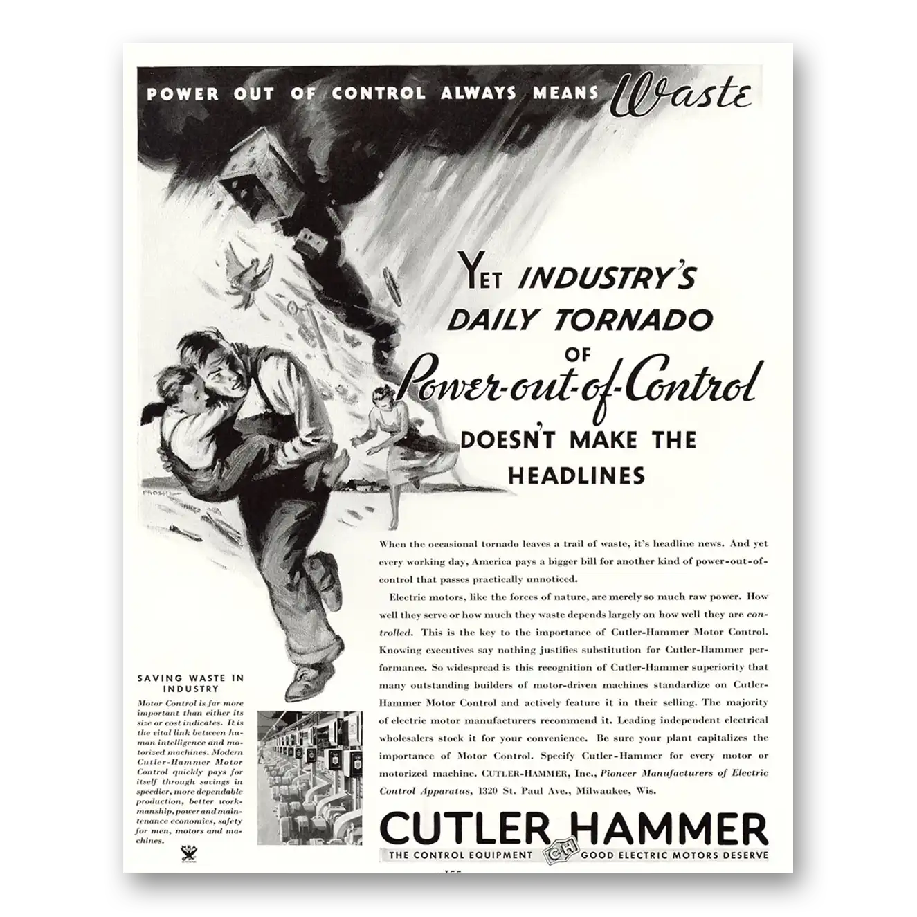 1934 Cutler Hammer Industrys Daily Tornado Power Out of Control Vintage Magazine Print Ad