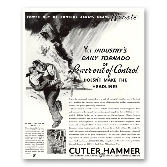 1934 Cutler Hammer Industrys Daily Tornado Power Out of Control Vintage Magazine Print Ad