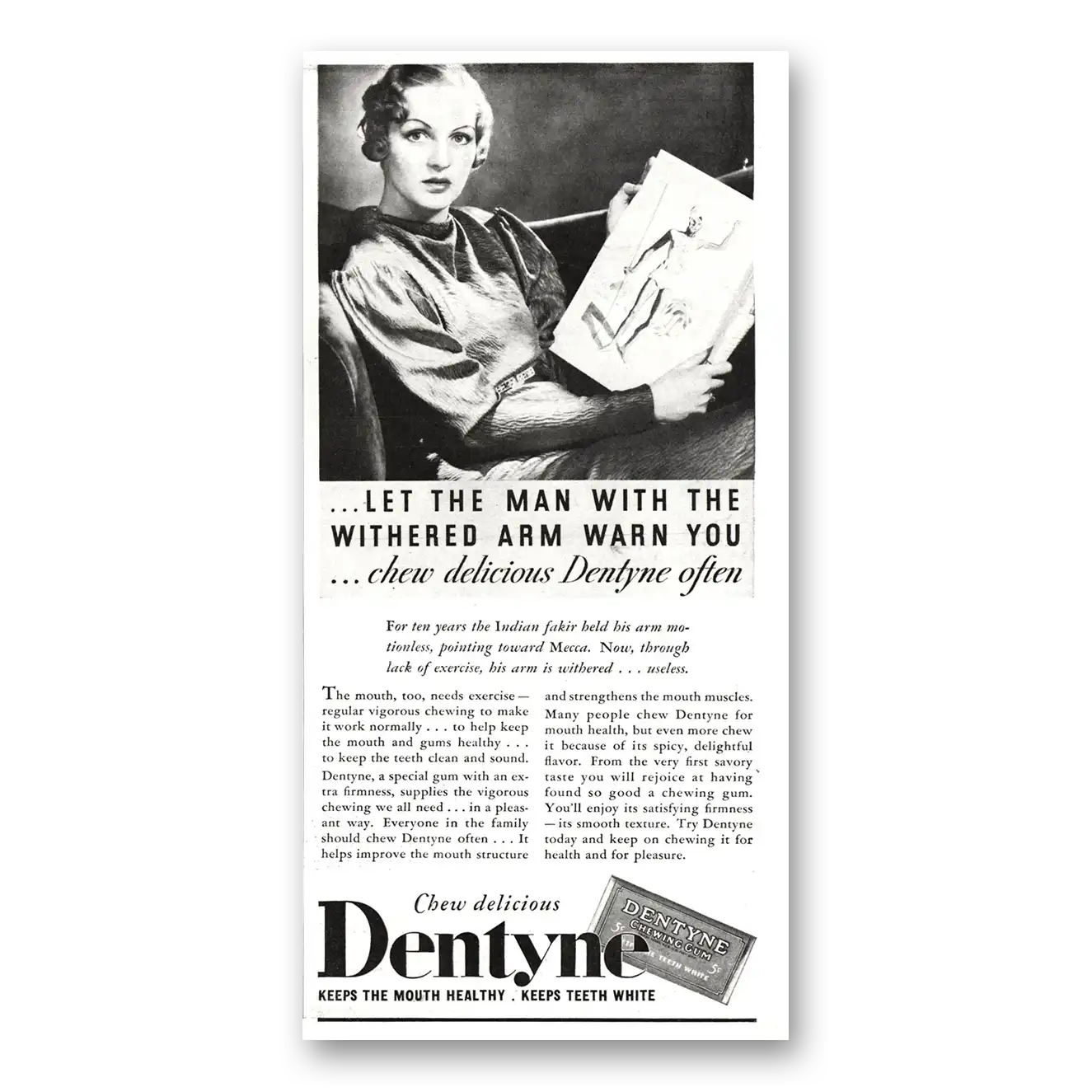 1934 Dentyne Man With the Withered Arm Vintage Magazine Print Ad