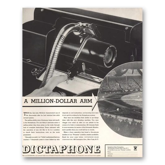 1934 Dictaphone Million Dollar Arm Vintage Magazine Print Ad