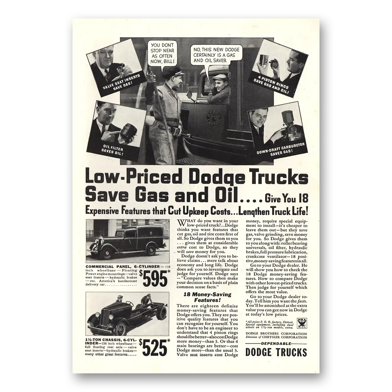 1934 Dodge Trucks Save Gas and Oil Vintage Magazine Print Ad