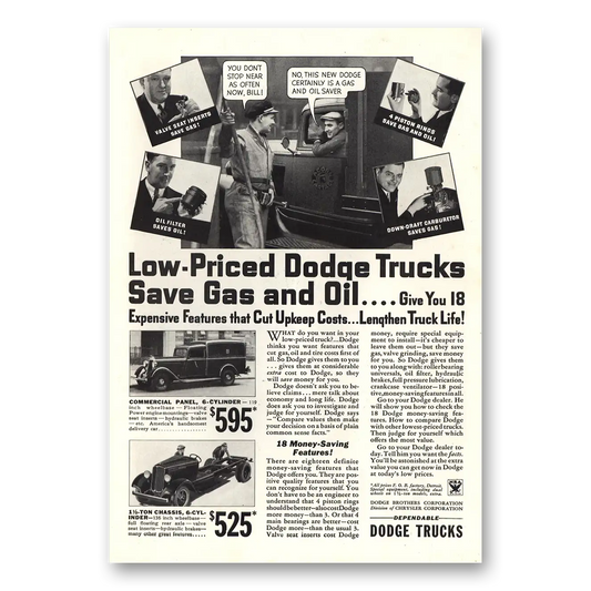 1934 Dodge Trucks Save Gas and Oil Vintage Magazine Print Ad