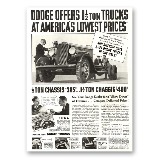 1934 Dodge Trucks Americas Lowest Prices Vintage Magazine Print Ad