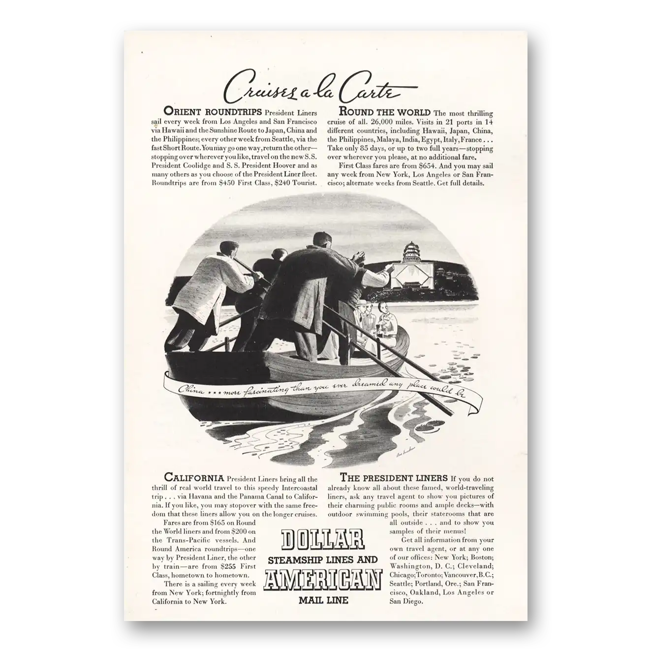 1934 Dollar Steamship Lines American Mail Line Cruises a la Carte Vintage Magazine Print Ad