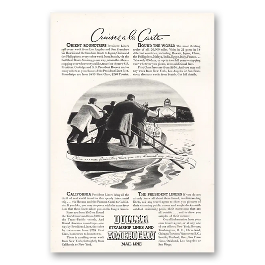 1934 Dollar Steamship Lines American Mail Line Cruises a la Carte Vintage Magazine Print Ad