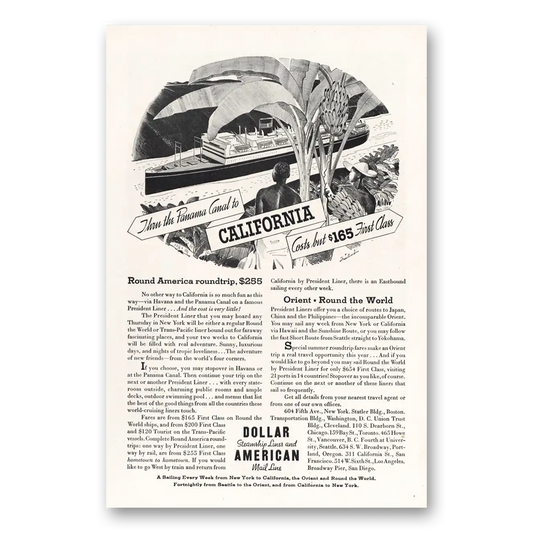 1934 Dollar Steamship Lines Panama Canal to California Vintage Magazine Print Ad