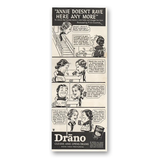 1934 Drano Annie Doesn’t Rave Here Any More Vintage Magazine Print Ad