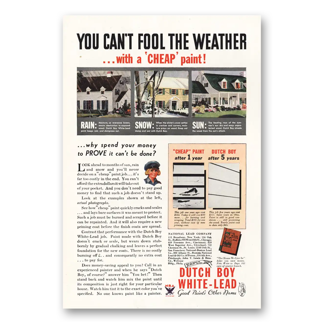 1934 Dutch Boy Paint White Lead Paint You Cant Fool the Weather Vintage Magazine Print Ad