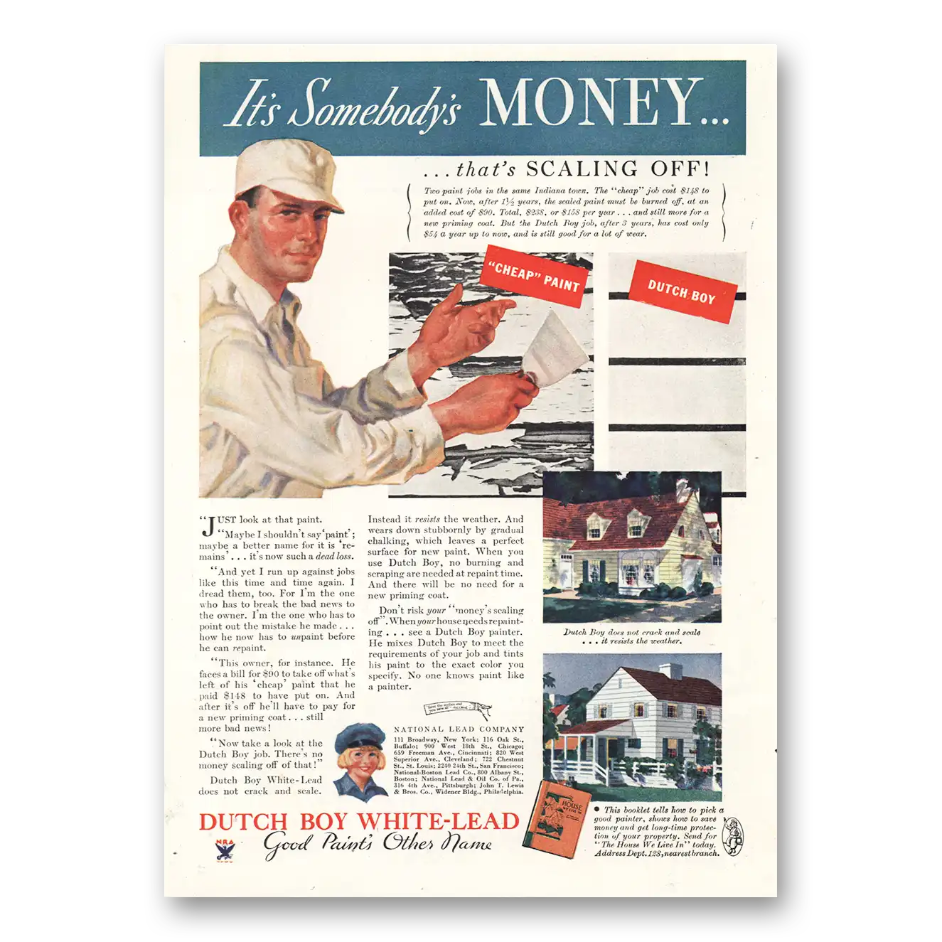 1934 Dutch Boy Paint Somebodys Money Vintage Magazine Print Ad