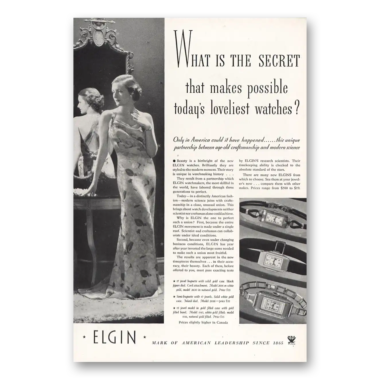 1934 Elgin Watch What Is the Secret Loveliest Watches Vintage Magazine Print Ad