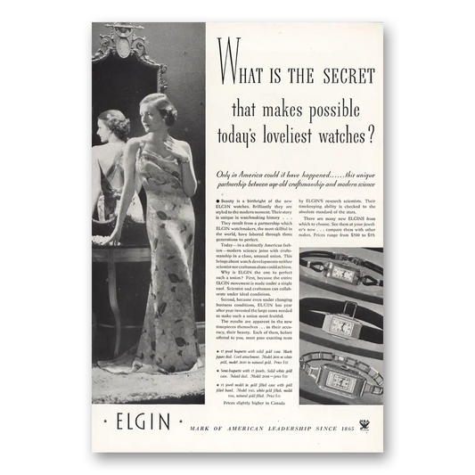 1934 Elgin Watch What Is the Secret Loveliest Watches Vintage Magazine Print Ad