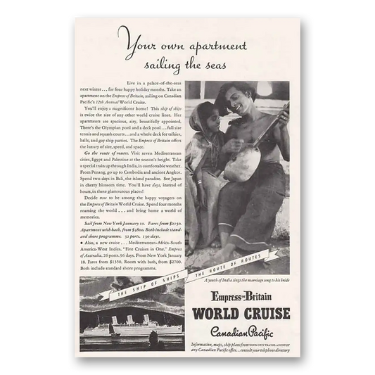 1934 Empress Britain World Cruise World Cruise Your Own Apartment Vintage Magazine Print Ad