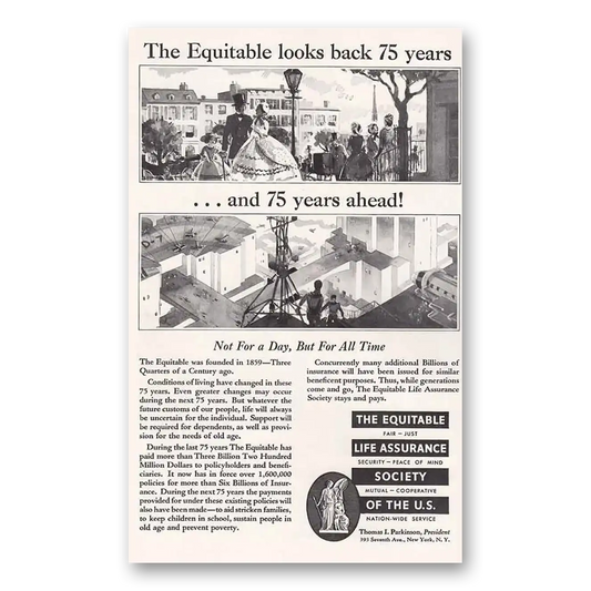 1934 Equitable Life Assurance Looks Back 75 Years Vintage Magazine Print Ad