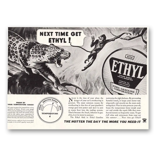 1934 Ethyl Gasoline Next Time Get Ethyl Monkey Vintage Magazine Print Ad