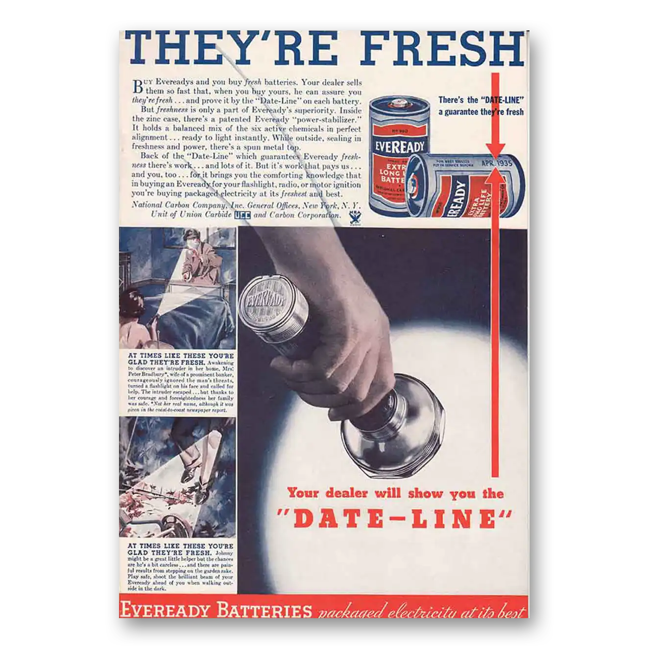 1934 Eveready Batteries They're Fresh Date Line Vintage Magazine Print Ad