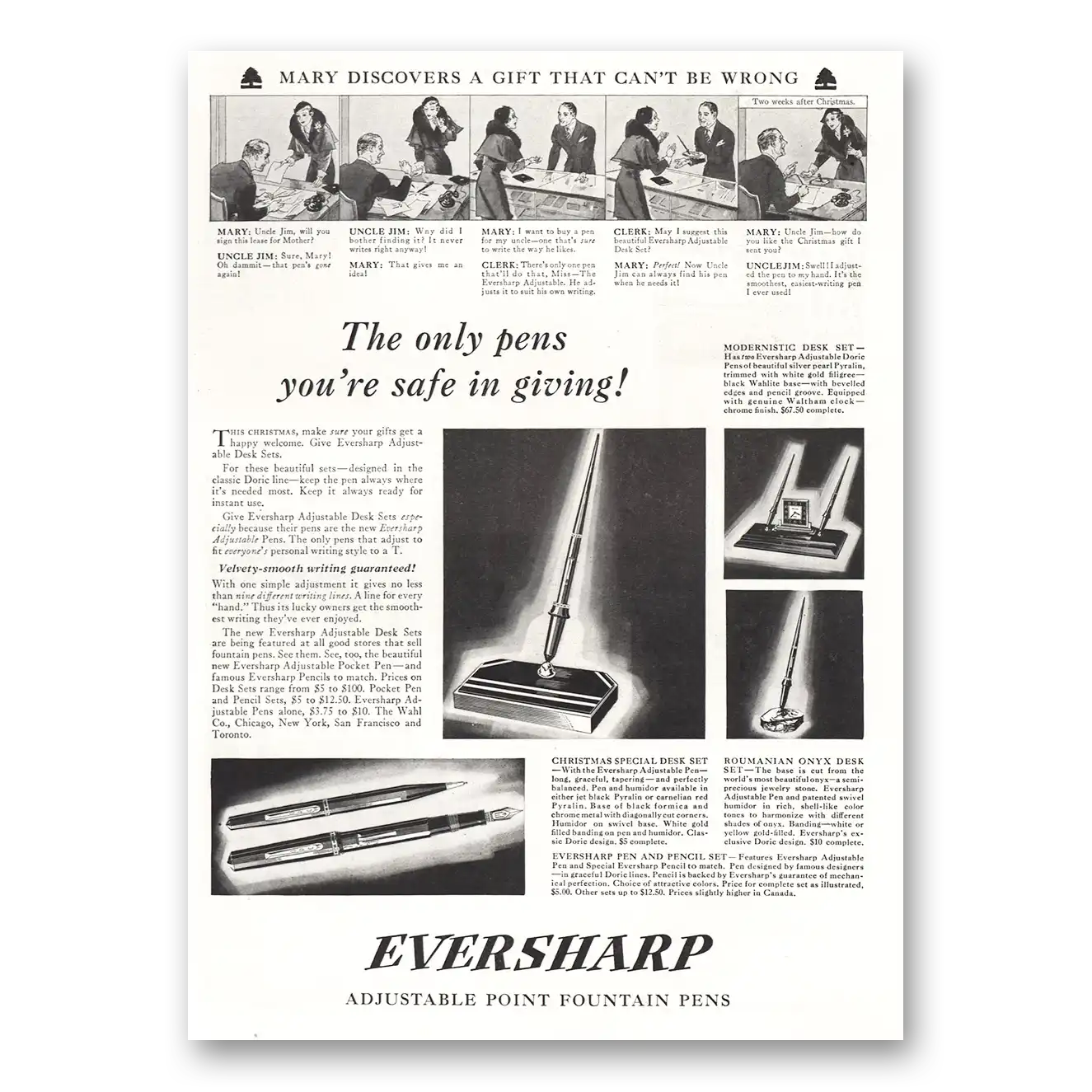 1934 Wahl Eversharp Mary Discovers a Gift Vintage Magazine Print Ad