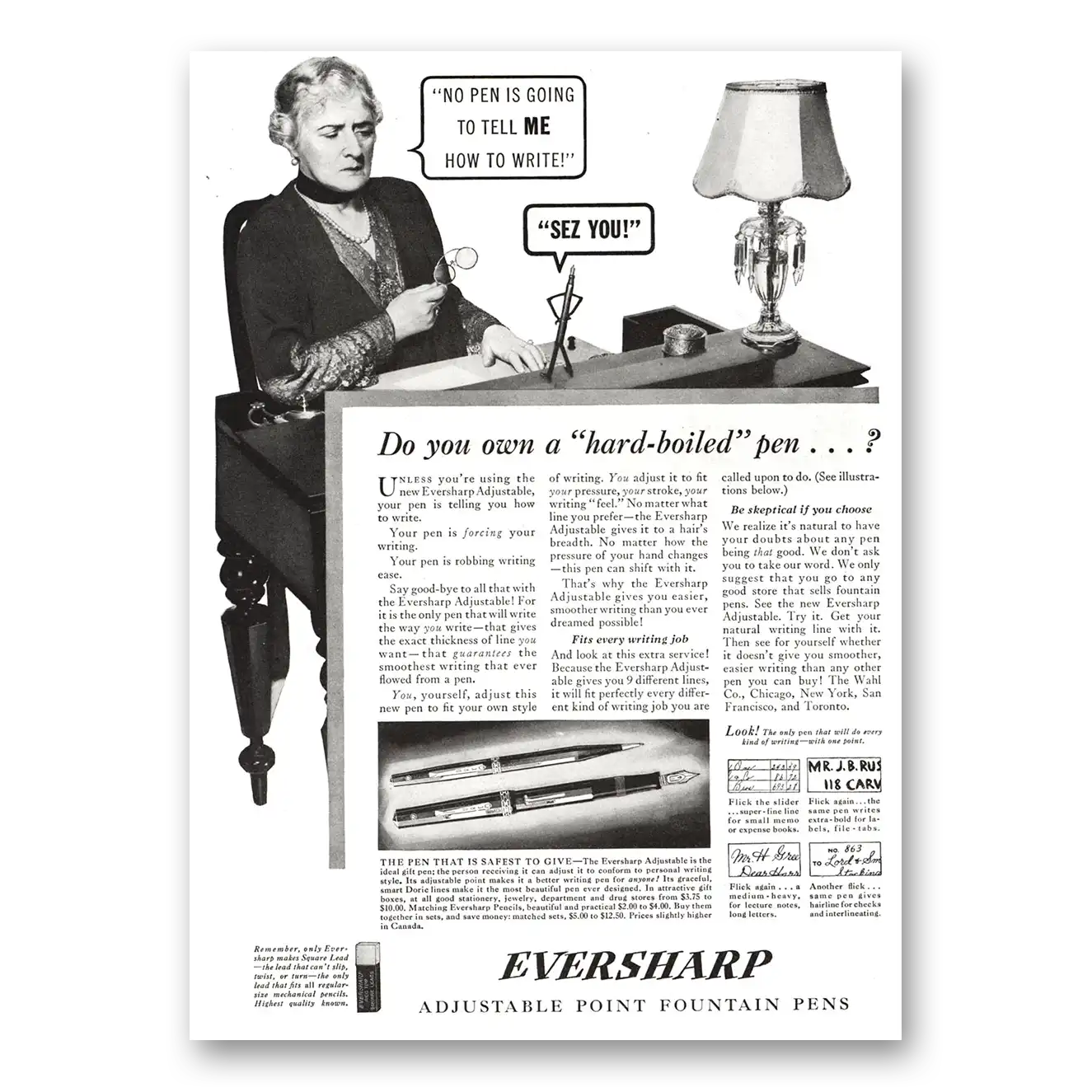 1934 Wahl Eversharp Do You Own a Hard Boiled Pen Vintage Magazine Print Ad