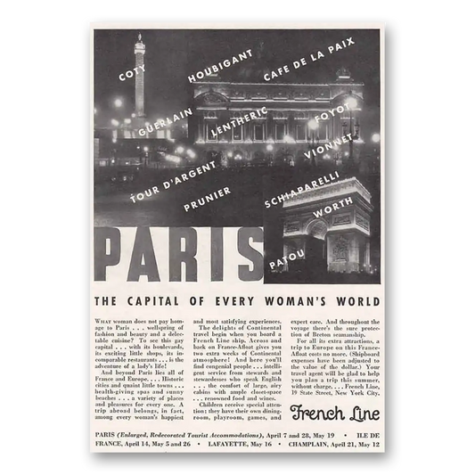 1934 French Line Paris Capital of Every Womans World Vintage Magazine Print Ad