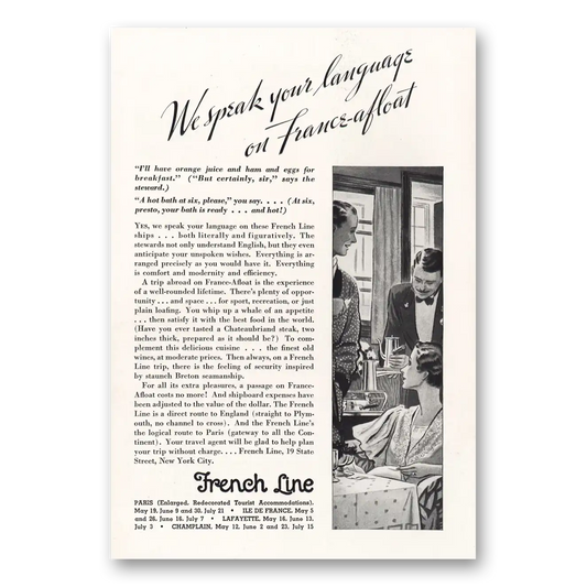 1934 French Line We Speak Your Language Vintage Magazine Print Ad