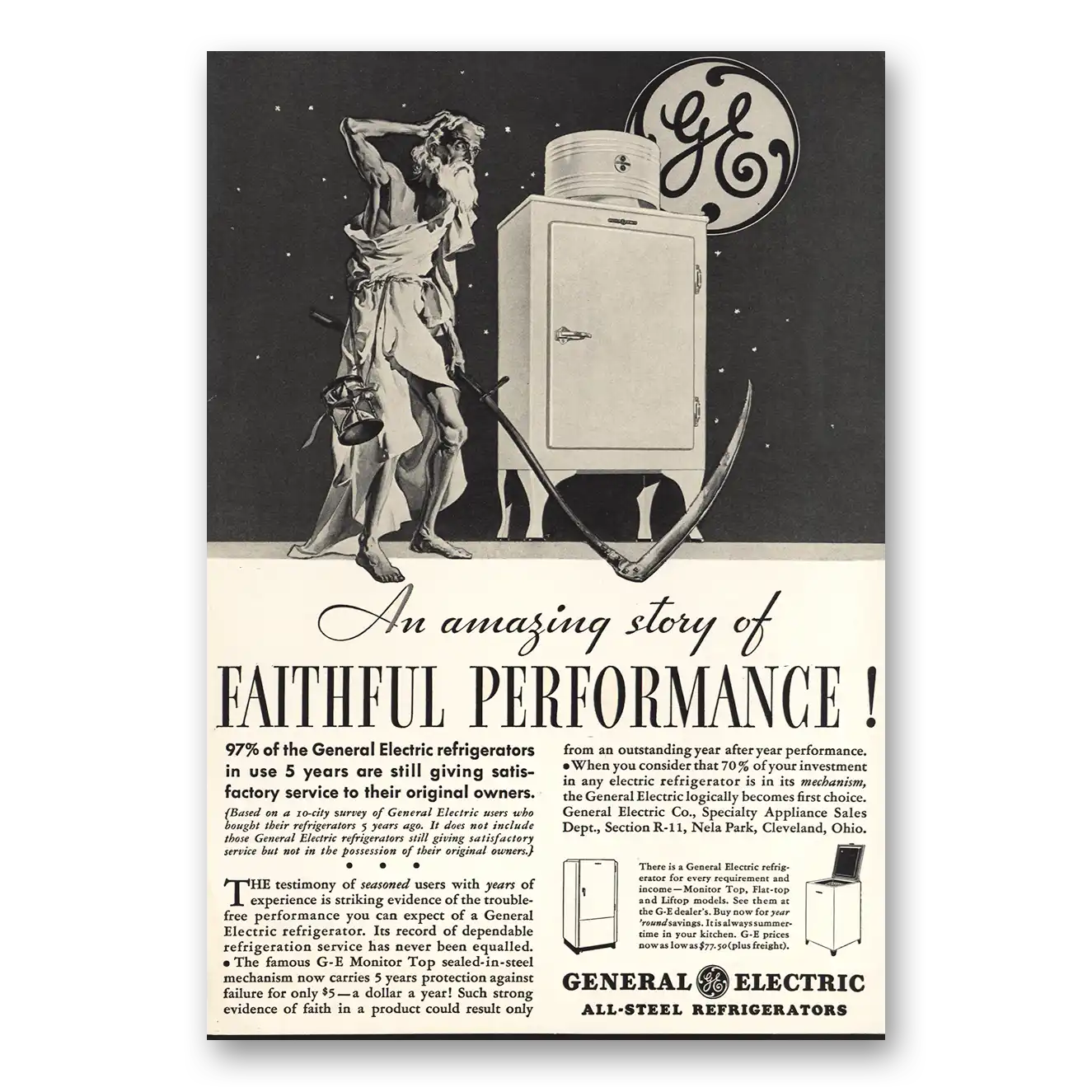 1934 General Electric Refrigerator All Steel Refrigerator Faithful Performance Vintage Magazine Print Ad