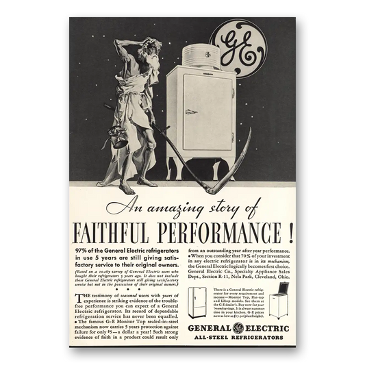 1934 General Electric Refrigerator All Steel Refrigerator Faithful Performance Vintage Magazine Print Ad