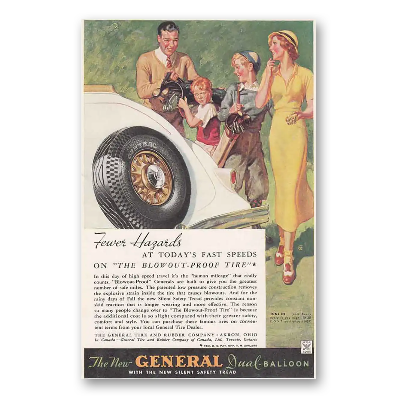 1934 General Tire Dual Balloon Tires Fewer Hazards Vintage Magazine Print Ad