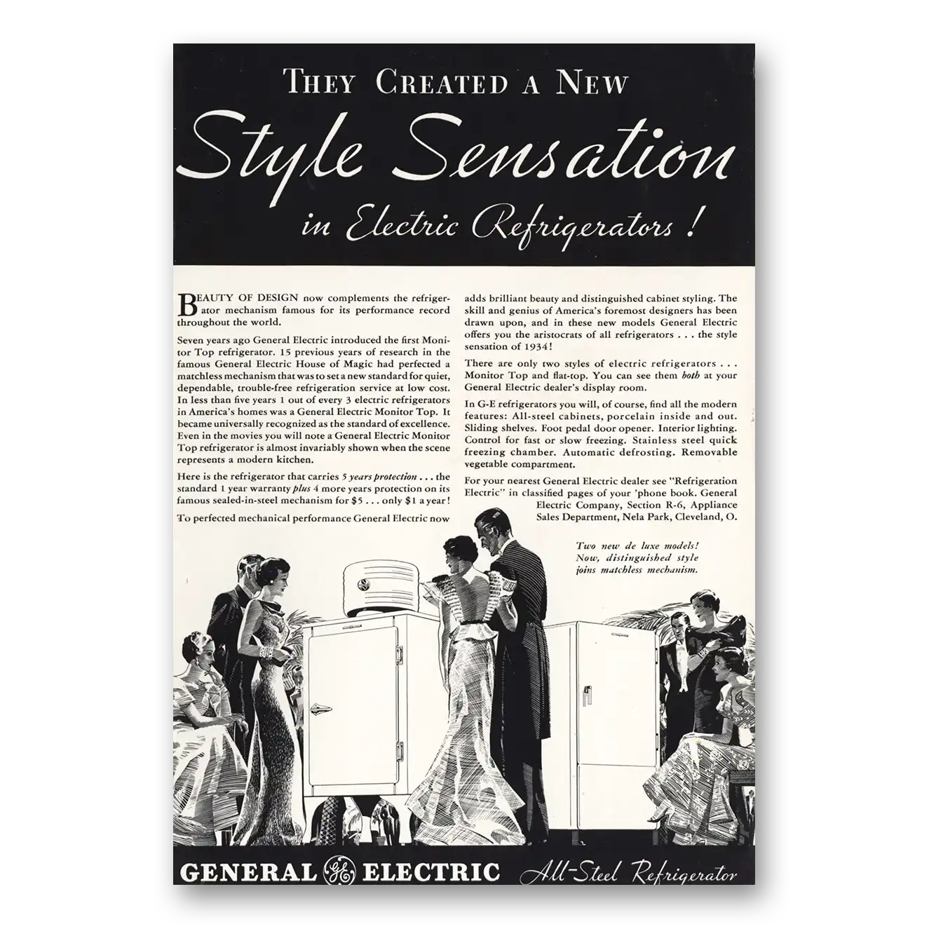 1934 General Electric Refrigerator All Steel Refrigerator Style Sensation Vintage Magazine Print Ad