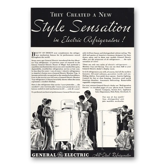 1934 General Electric Refrigerator All Steel Refrigerator Style Sensation Vintage Magazine Print Ad