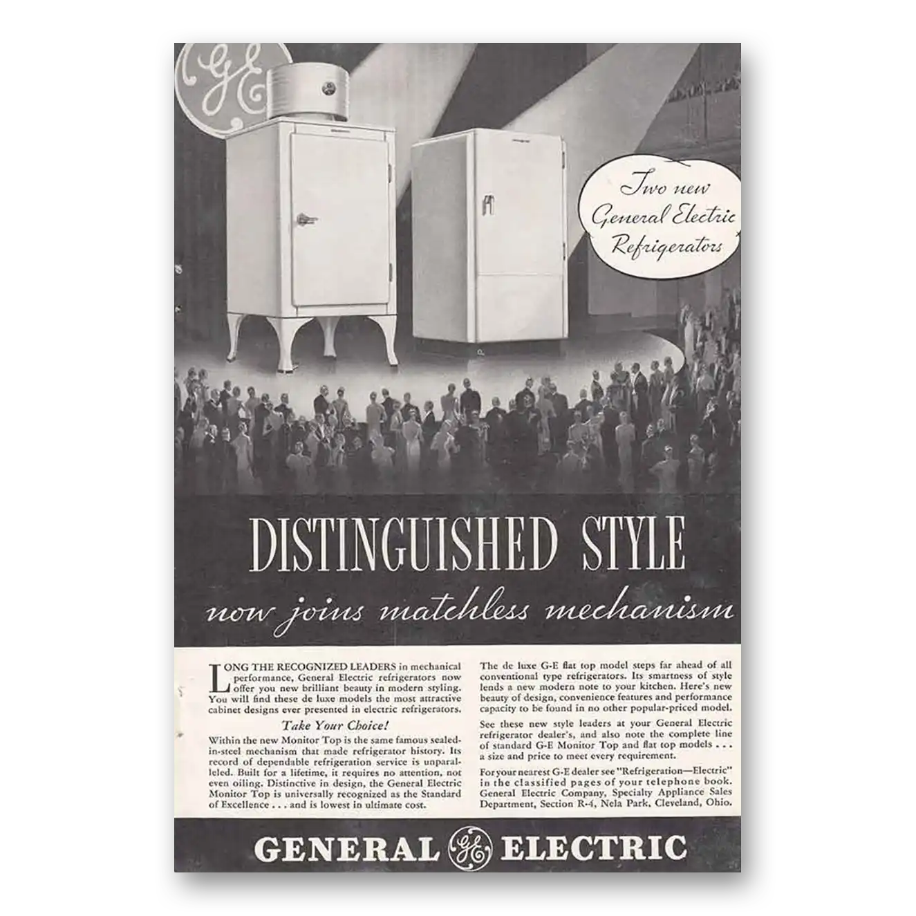 1934 General Electric Refrigerator Distinguished Style Vintage Magazine Print Ad