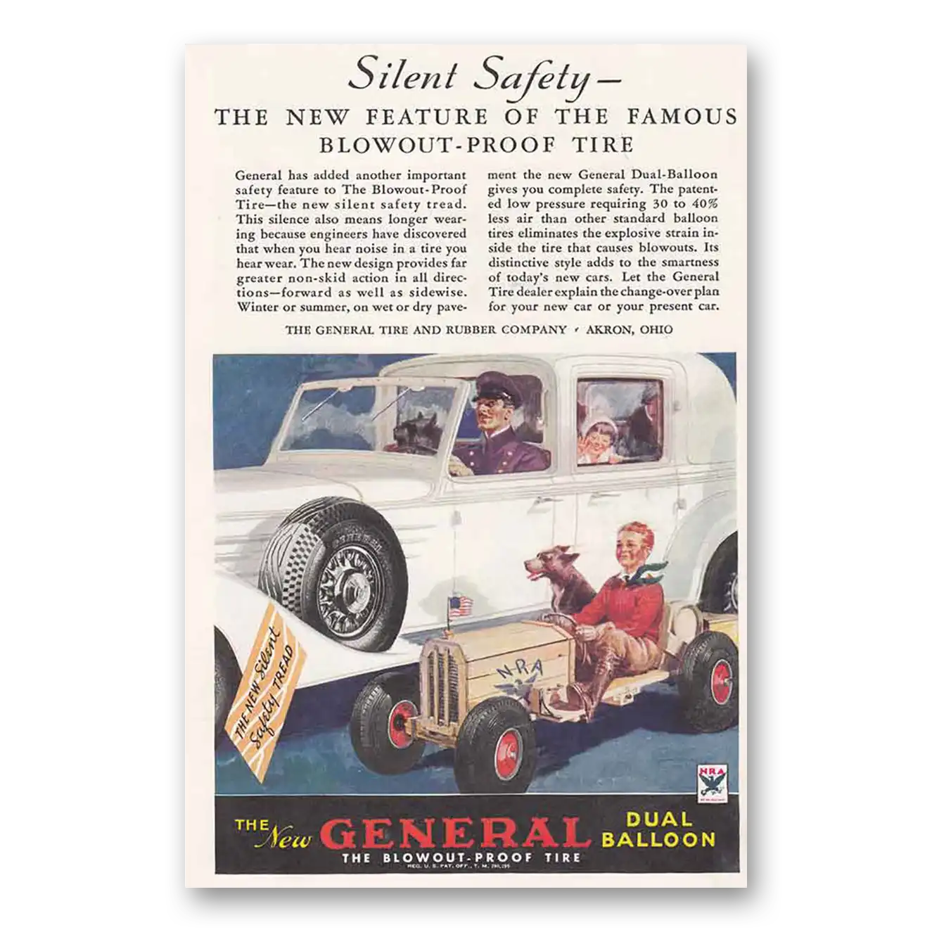 1934 General Tire Silent Safety Blowout Proof Tire Vintage Magazine Print Ad