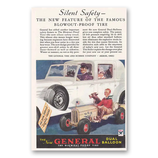 1934 General Tire Silent Safety Blowout Proof Tire Vintage Magazine Print Ad