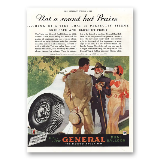 1934 General Tire Not a Sound But Praise Vintage Magazine Print Ad