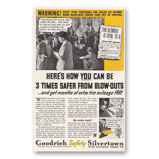 1934 Goodrich Silvertown Tires Fatal to 3 Vintage Magazine Print Ad