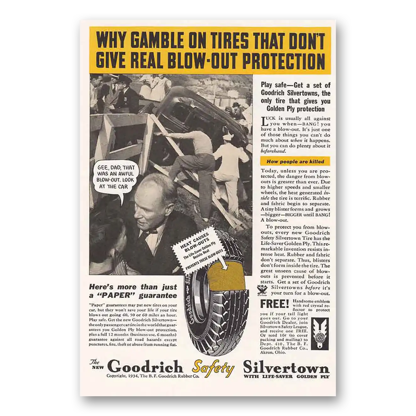 1934 Goodrich Silvertown Tires Gee Dad Vintage Magazine Print Ad