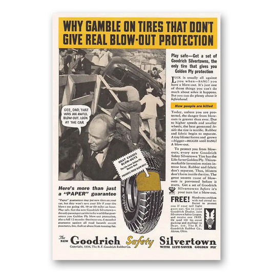 1934 Goodrich Silvertown Tires Gee Dad Vintage Magazine Print Ad