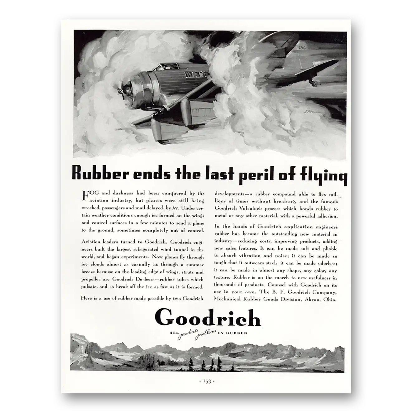 1934 Goodrich Tires Rubber Ends the Last Peril of Flying Vintage Magazine Print Ad