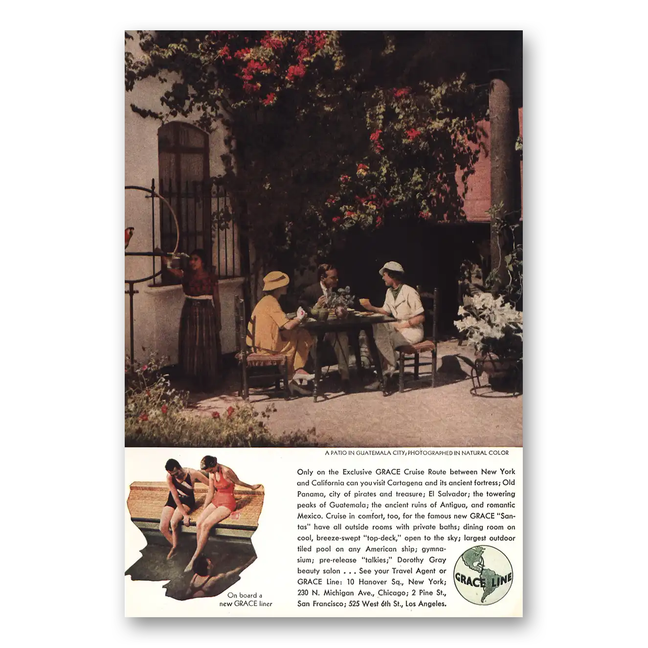 1934 Grace Line Patio Guatemala City Vintage Magazine Print Ad