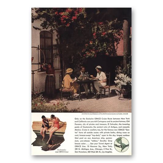 1934 Grace Line Patio Guatemala City Vintage Magazine Print Ad