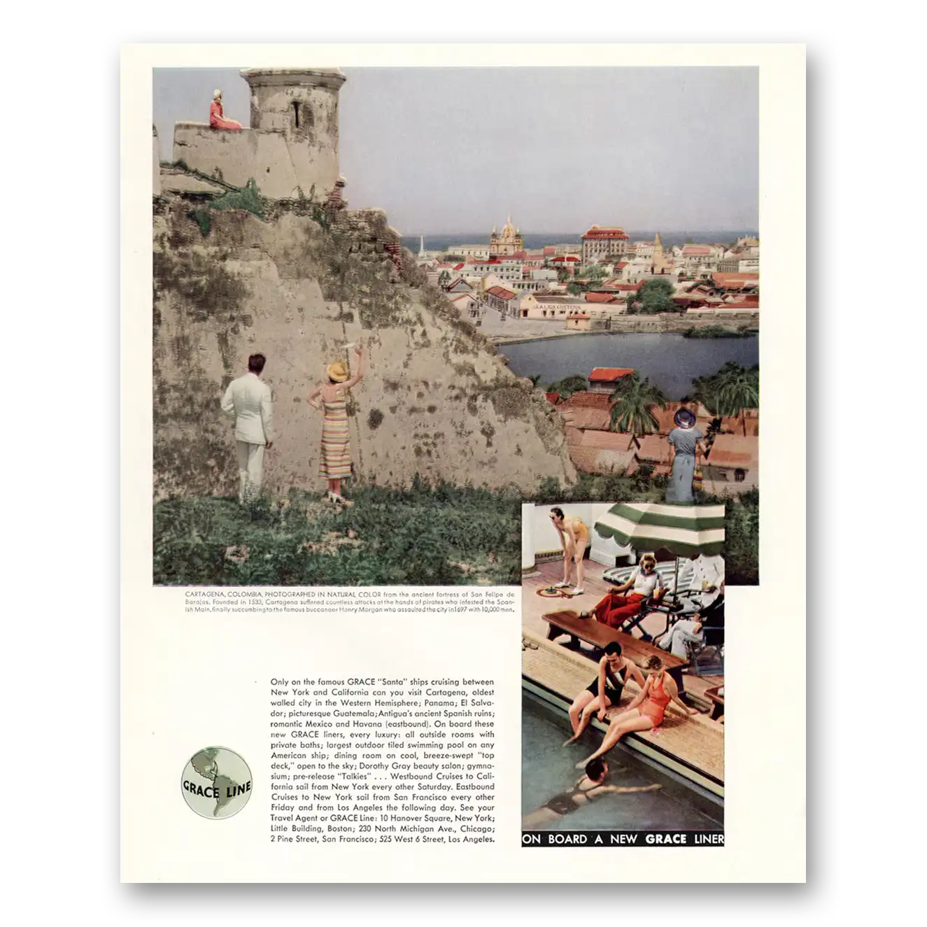 1934 Grace Line Cartagena Columbia Vintage Magazine Print Ad