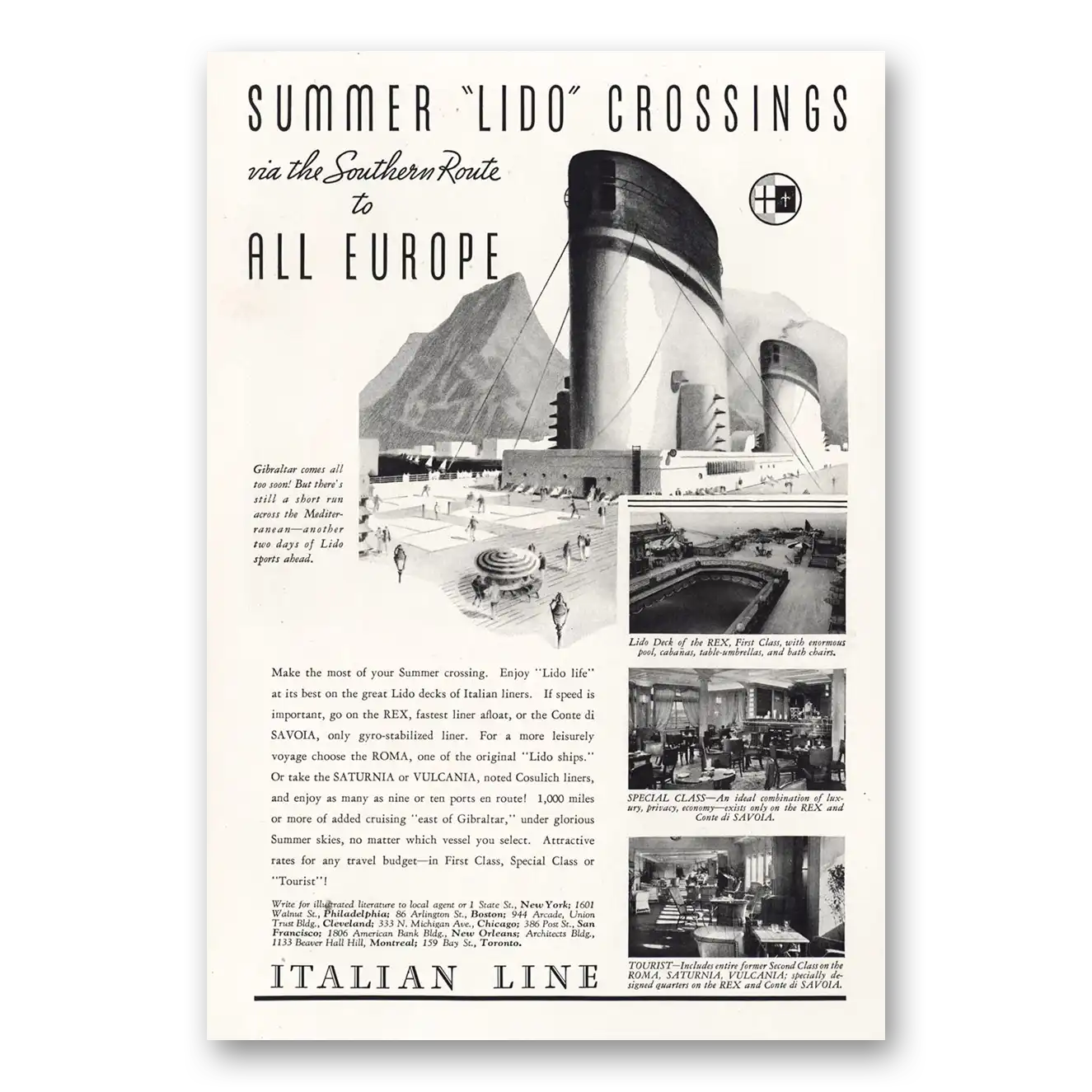 1934 Grace Line Summer Lido Crossing Vintage Magazine Print Ad