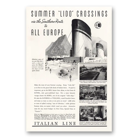 1934 Grace Line Summer Lido Crossing Vintage Magazine Print Ad