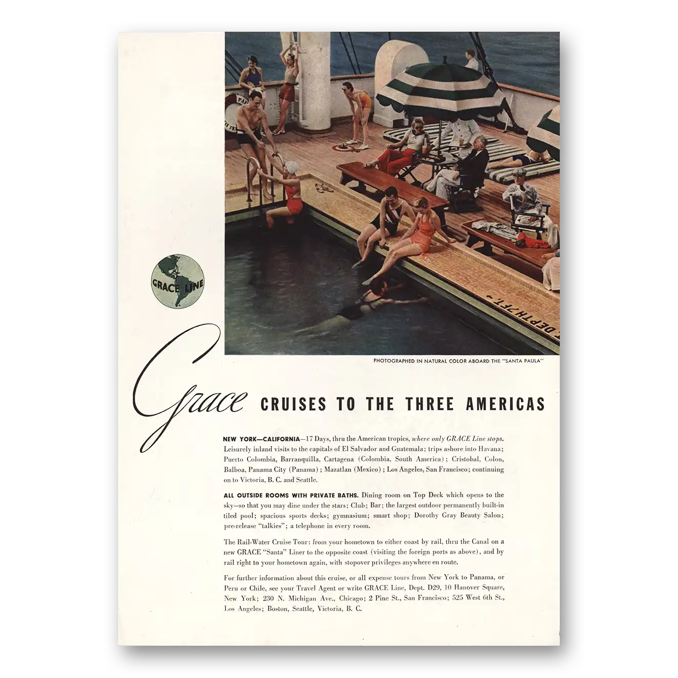 1934 Grace Line Cruises to the Three Americas Vintage Magazine Print Ad