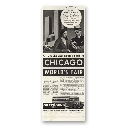 1934 Greyhound Chicago Worlds Fair Vintage Magazine Print Ad