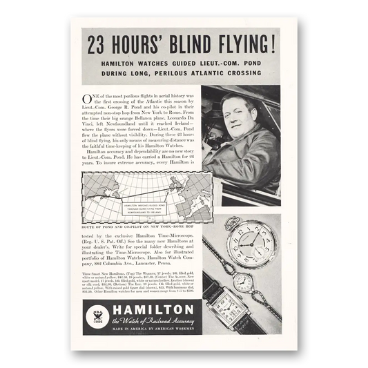 1934 Hamilton Watch Blind Flying George R Pond Vintage Magazine Print Ad