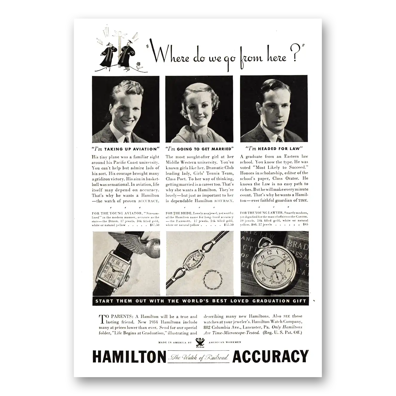 1934 Hamilton Watch Where Do We Go From Here Vintage Magazine Print Ad