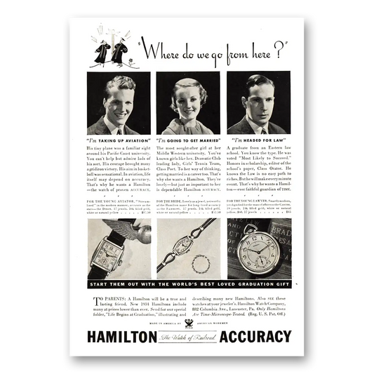 1934 Hamilton Watch Where Do We Go From Here Vintage Magazine Print Ad