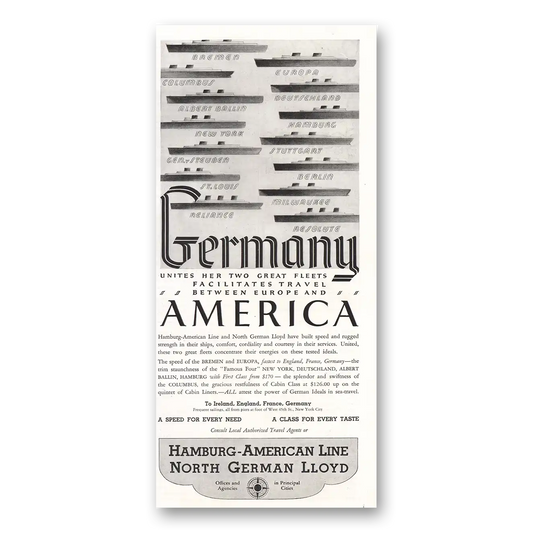 1934 Hamburg American Line Germany America Vintage Magazine Print Ad